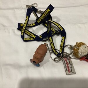University Of Michigan Lanyard with 2 keychains.